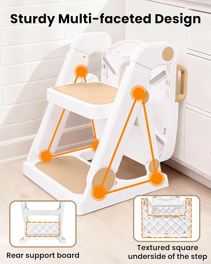 Potty Training Seat, Primlect Upgrade Toddler Toilet Seat for Kids Boys Girls, 2 in 1 Potty Training Toilet with Step Stool, Adjustable Seat and Ladder, Non-Slip Pad, Splash Guard (M-Brown)