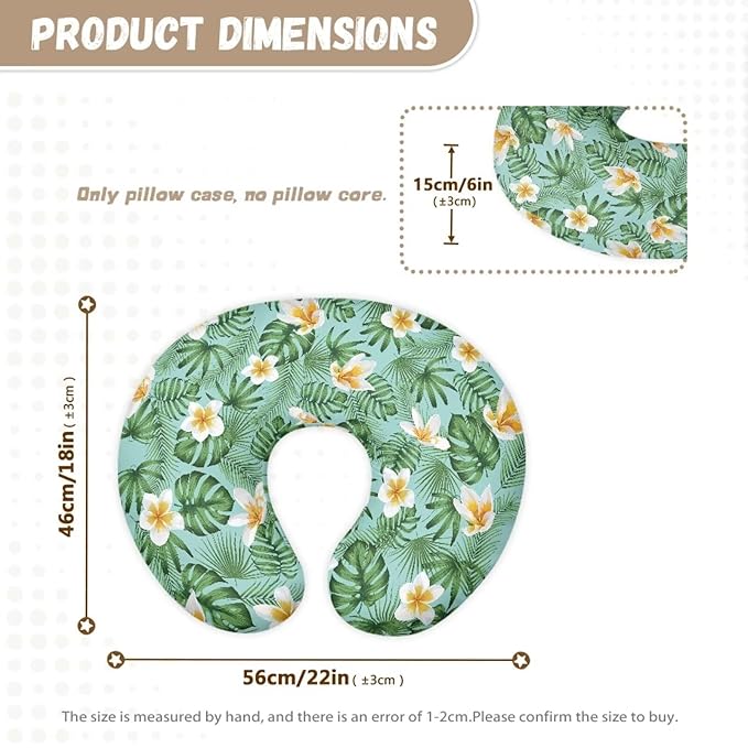 Tropical Flower Leaf Machine Washable Feeding Pillow Case for Baby Boys Girls Skin-Friendly Comfy Cozy Fabric Nursing Support Pillows Cover for Home Nursery Room Sofa Decor