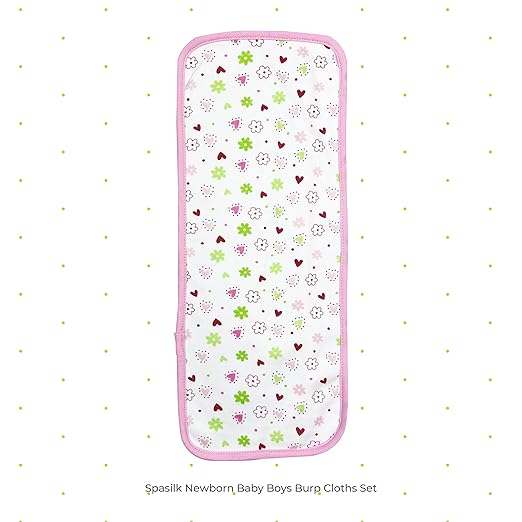 Spasilk Baby 3 Pack 100% Cotton Burp Cloths for Newborn Boys and Girls, Pink Flower, One Size
