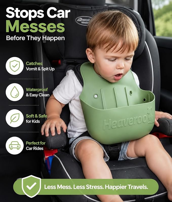 Silicone Vomit Bib, America's ONLY Safety Compliant Silicone Vomit bib, XL Bucket Design to Catch Vomit and other messes *Patented*