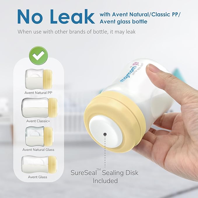 Maymom Screw Lids Aka Travel Caps with Rewritable Sealing Disc Compatible with Avent, Maymom Wide Mouth Bottles; Cap Replace Avent Natural Bottle Sealing Ring and Sealing Disc, 6pcs. (Yellow)