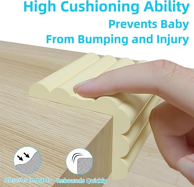 ZOMPAGO Baby Proofing Corner & Edge Protectors, White Foam 0.35" Thick x 3.15" Wide x 6.56 FT, Self-Adhesive Bumper Strip, Baby Safety Bumpers for Nursery, Kitchen, Fireplace, Table & Furniture