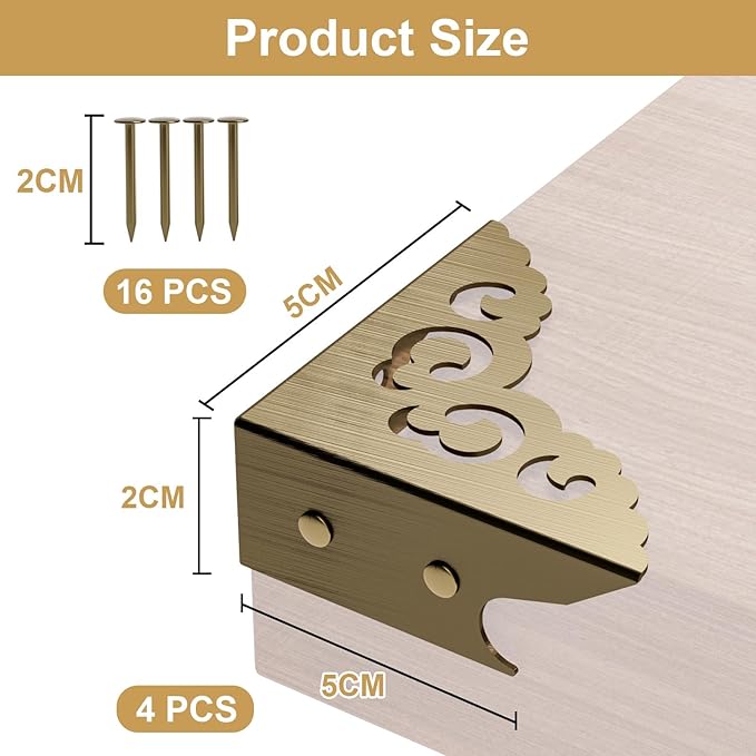 4 Pcs Corner Protectors for Furniture,Retro Style Guard Cabinet Furniture Corner Bumpers for Jewelry Box Gift Box Wooden Case Cabinet Furniture Decorative (Bronze)