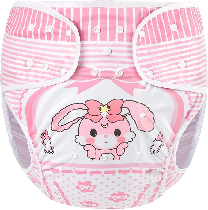 Littleforbig Washable Adjustable Reusable Waterproof Cloth Adult Diaper Wrap Cover - Baby Usagi Pattern L