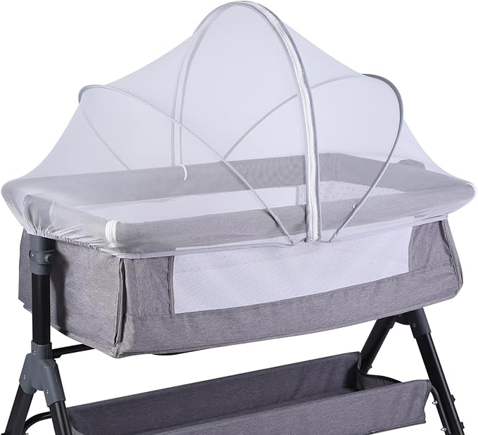 Portable Bassinet Cover for Cats & 2-Way Zipper, Bassinet Mosquito Net Cover, Breathable Bassinet Net Cover, Mosquito Net for Baby Crib to Keep Cats/Bugs Out (White)