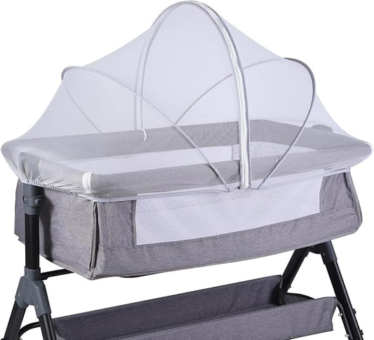 Portable Bassinet Cover for Cats & 2-Way Zipper, Bassinet Mosquito Net Cover, Breathable Bassinet Net Cover, Mosquito Net for Baby Crib to Keep Cats/Bugs Out (White)