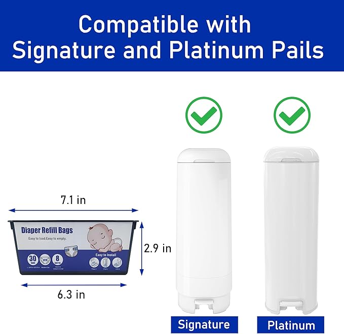 120 Bags Diaper Pail Refills Bags Compatible with Genie Easy Roll Signature & Platinum Diaper Pails,Each Refill Cartridge Holds up to 1410 Newborn Diapers
