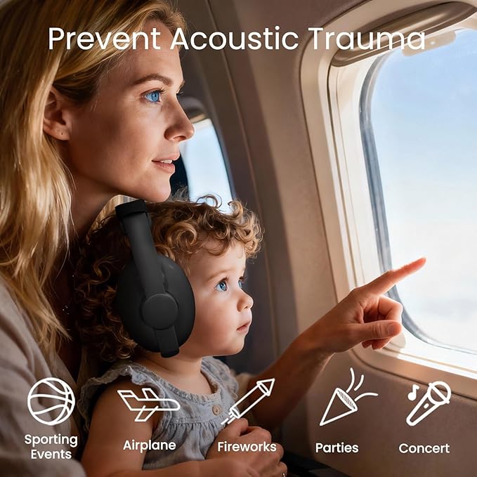 Baby Headphones for Noise Protection - Infant Ear Muffs Noise Protection - Toddler Noise Cancelling Headphones - Baby Ear Protection for 0 to 36 Months, Adjustable - Black