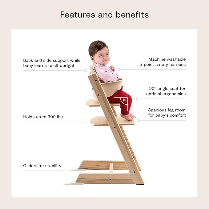 Tripp Trapp® High Chair² White, White Tray Signature Edition Includes Chair + Tray+ Baby Set with Removable Harness for Children 6-36 Months - Adjustable, Ergonomic & Easy to Clean