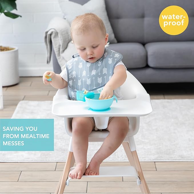 Bumkins Bibs for Girl or Boy, SuperBib Baby and Toddler for 6-24 Months, Essential Must Have for Eating, Feeding, Baby Led Weaning Supplies, Mess Saving Catch Food, Waterproof Soft Fabric, Gray Arrows