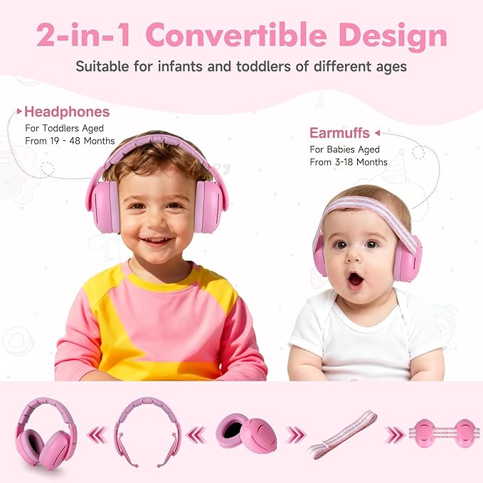 [2-in-1] Baby Ear Muffs Noise Protection - [Two Modes] Baby Headphones for Noise Cancelling Headphones- Infant Headphones Noise Cancelling - Ear Protection for 3 Months to 4 Years