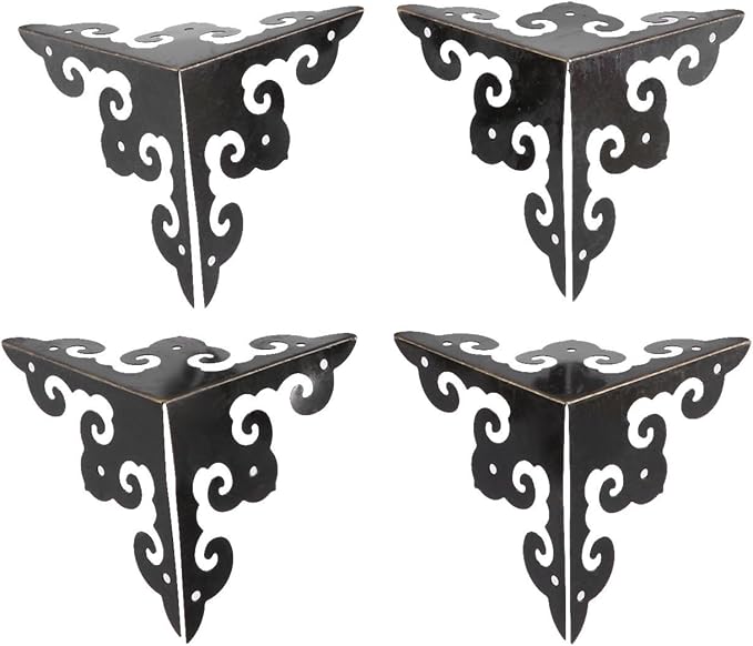 dophee 4Pcs Vintage Corner Protectors, Antique Bronze Decorative Trim Metal Corner Covers Bumpers Edge Guards with Screws for Picture Frame Album Jewelry Box Gift Wine Box Wooden Cases, 1.97"x1.97"