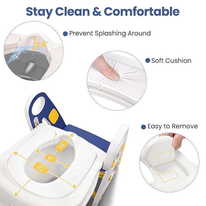 Potty Training Seat, Primlect Upgrade Ultra-Stable Toddler Toilet Seat for Kids Boys Girls, 2 in 1 Potty Training Toilet with Step Stool, Adjustable Seat and Ladder, Non-Slip Pad, Splash Guard(Blue)