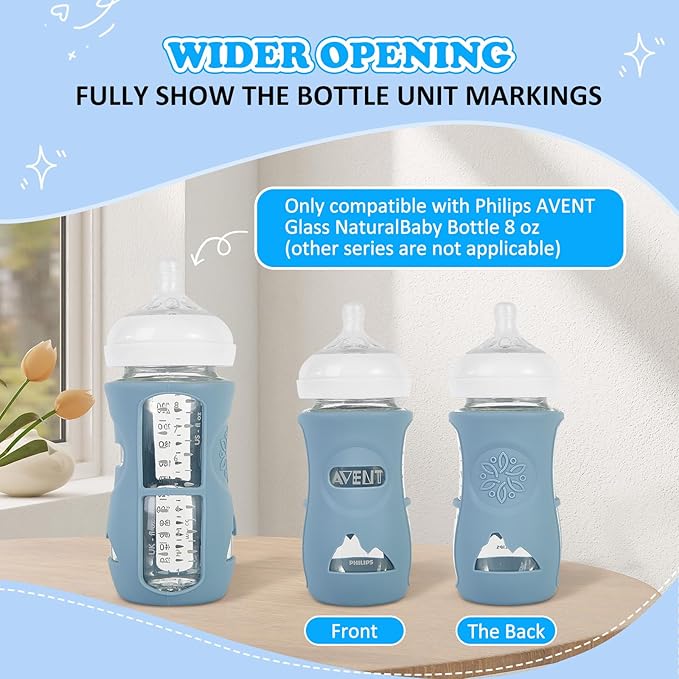 MINMUNJIU 3 Pack Silicone Sleeves for Philips Avent Natural Glass Baby Bottles, Anti Breakage Baby Bottle Holder for Baby Boys, Compatible with Philips Avent Glass Natural Baby Bottle, 8oz
