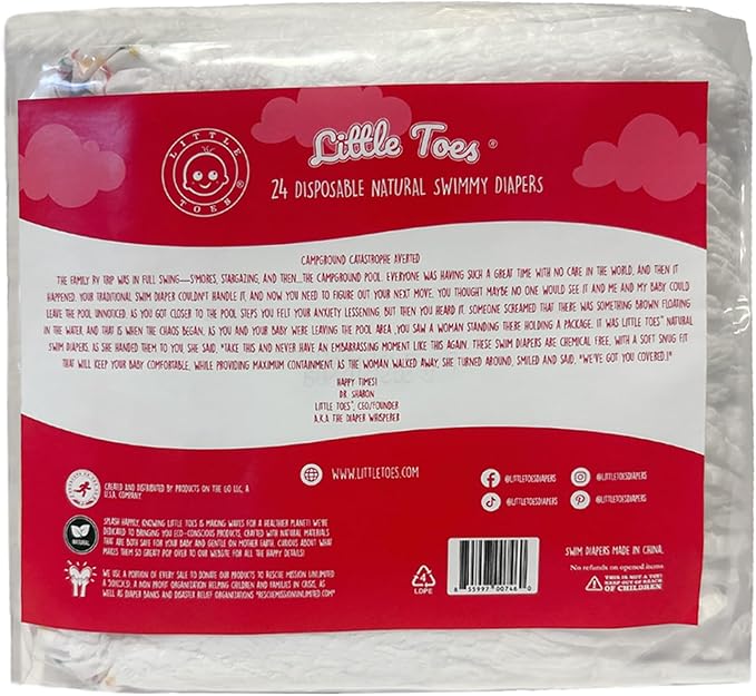 Little Toes Premium Natural Disposable Swim Diapers, Size 5 Large (26+ lbs) (24 Count) | Baby Disposable Swim Diapers | Hypoallergenic, Chlorine & Fragrance-Free | Gentle on Sensitive Skin