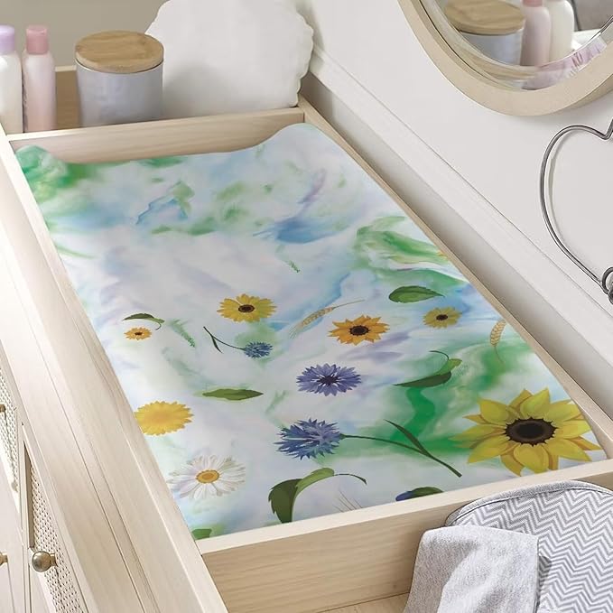 Sunflower Changing Pad Covers Safe Baby Diaper Change Table Covers, Reusable Change Pad Cover Fit for Most Change Pad Machine Washable