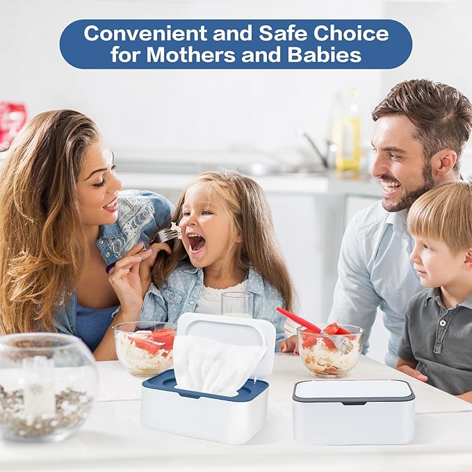 2Pcs Wipe Dispenser, Reusable Baby Wipe Holder Refillable Wipes Container, Easy Open & Close Wipes Pouch Case with Lid for Bathroom Baby Nursery Kitchen Office Travel (Blue/Gray)