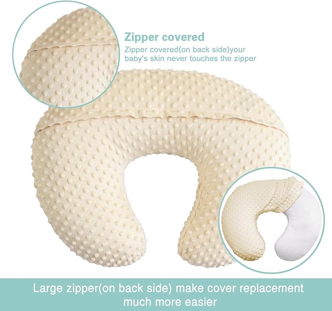 Minky Nursing Pillow Cover Breast Feeding Pillow Cover Slipcover U Shape for Baby Boy Girl,Cover Only(Pillow & Pad Cover LightBeige, Pack of 2)