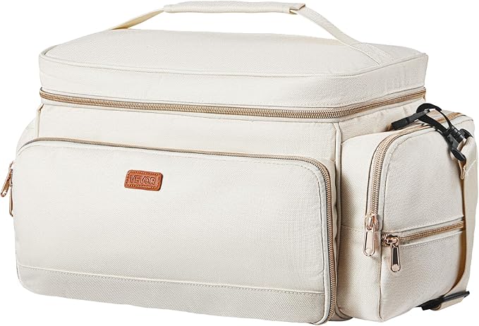 VEVOR Breast Pump Bag, Breast Feeding Bag with Waterproof Mat, Compatible with Spectra S1 & S2, Pumping & Breastmilk Storage, Portable Pump Carrying Case for Work, Travel and Family Use, Beige