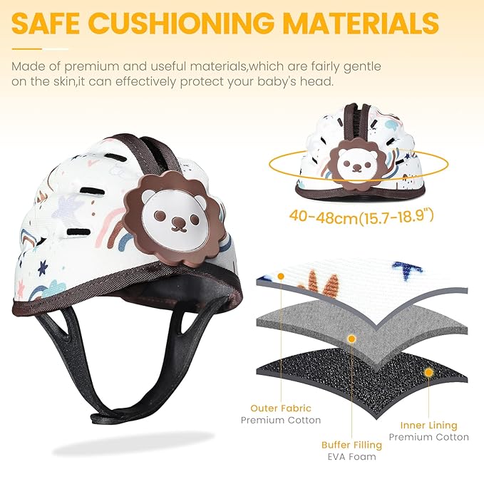 Baby Head Protector for Crawling and Walking, Anti-Collision Soft Infant Helmet for 6-24 Months, Breathable & Ultra-Lightweight & Expandable and Adjustable (Brown Lion)
