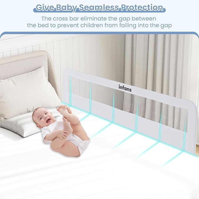 INFANS Bed Rail for Toddlers, 59" Foldable Safety Baby Crib Rail Fit for Kids Twin, Extra Long Swing Down Bed Guardrail for Convertible Crib, Queen, Full, King Mattress Side Guard (White)