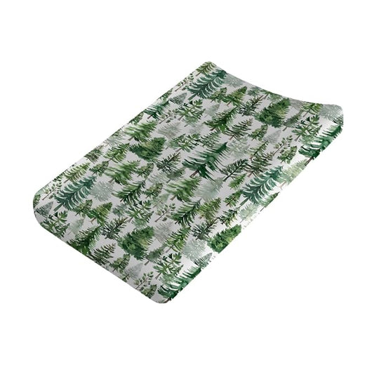 Watercolor Green Baby Changing Pad Cover Pine Trees Diaper Changing Table Sheets for Boy Girl Winter Forest Soft Breathable Stretch Fitted Nursery Change Table Mats 32''x16''