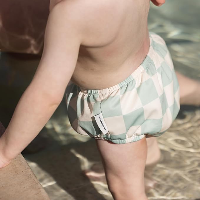 Tiny Twinkle Pull-Up Reusable Swim Diapers 2-Pack | Waterproof and UPF 50+ Sun Protection | Lightweight and Absorbent | Machine Washable(Sage,Black Checkers,0-6M)