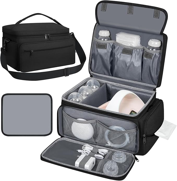 OCKLILY Breast Pump Bag for Spectra S1 S2, Pumping Bag with Waterproof Mat for Pumps Accessories, Portable Pump Carrying Case for Work, Travel and Family Use, Black