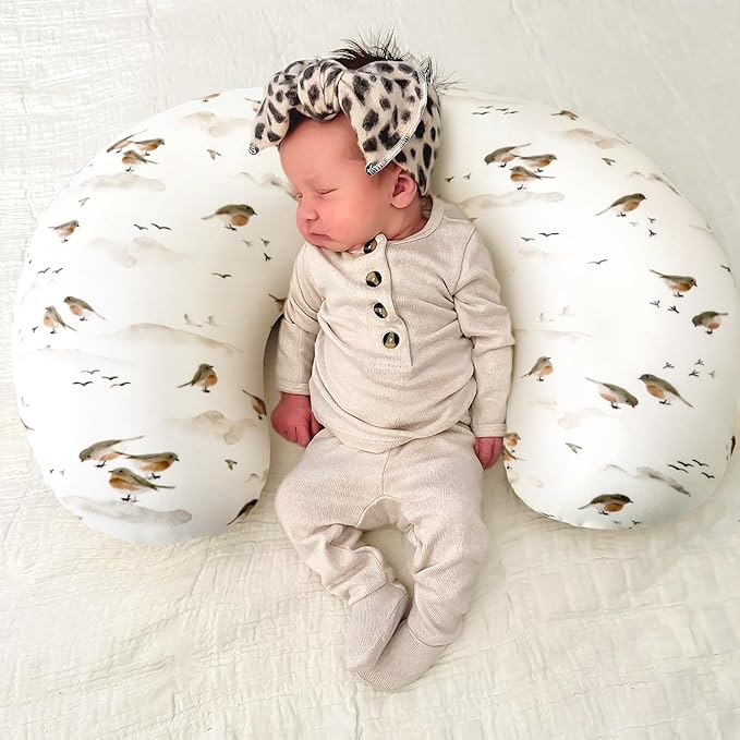 GRSSDER Nursing Pillow Cover, Stretchy Soft Minky Breast Feeding Pillow Covers, Fit Most Nursing Support Pillows for Breastfeeding, Comfortable Safe Pillow Cover, Lovely Birds