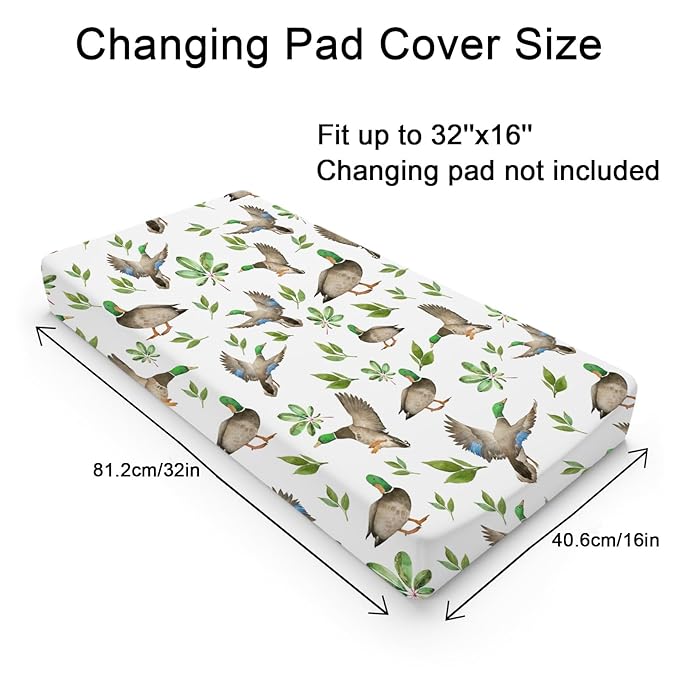 Hunting Wild Duck Leaves Baby Changing Pad Cover for Baby Boy Girl 32''x16'' Mallard Duck Unisex Fitted Diaper Change Table Sheets Comfort Soft Breathable Nursery Changing Table Sheets Mats
