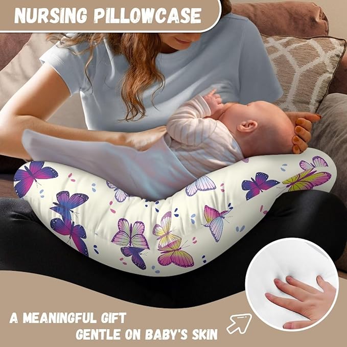 Colorful Butterfly Newborn Nursing Pillow Cover with Hidden Zipper Ultra Soft Skin-Friendly Baby Nursing Pillowcase Easy to Put On & Take Off Breastfeeding Pillow Slipcover