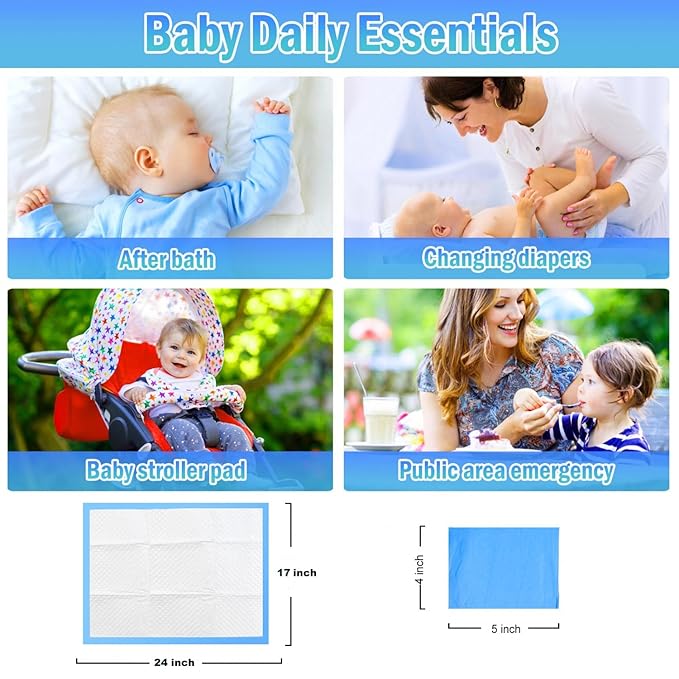 Rocinha 100 Pack Large Disposable Changing Pads for Baby 24 Inches x 17 Inches Disposable Underpads Waterproof Diaper Changing Pad Breathable Underpads Bed Table Protector Mat