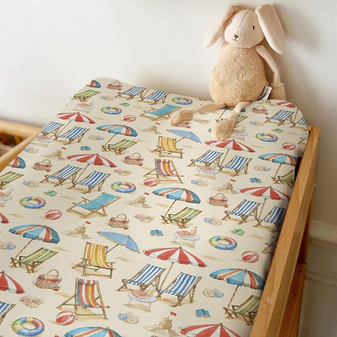 Fun Beach Days Changing Pad Covers for Baby Girls Boys Umbrella Beach Balls Summer Fitted Change Table Pad Covers Mats Seaside Coastal Soft Diaper Changing Pad Sheets 32''×16''