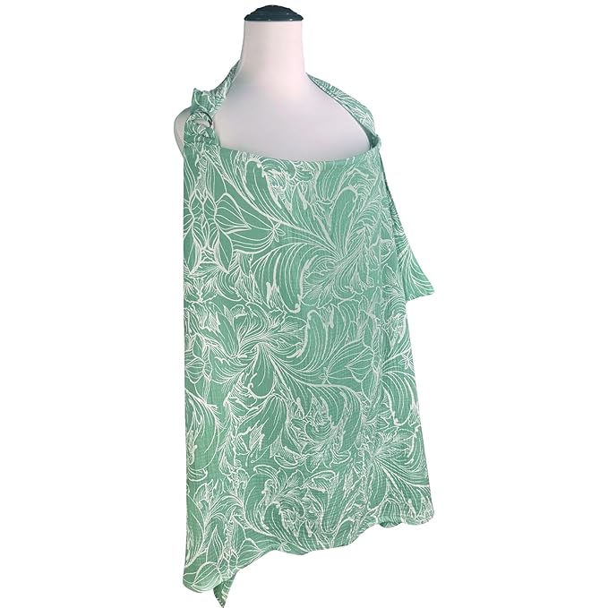 Nursing Cover for Mom Breastfeeding, Baby Privacy Nursing Covers Up Breathable Cotton with Ajustable Hoop for Mother (Muslin Green)