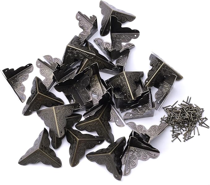 36 PCS Stair Dust Inner Corners for Wooden Steps, 35mm Antique Decorative Corner for Jewelry Box, Vintage Edge Guard with Screws (Bronze)