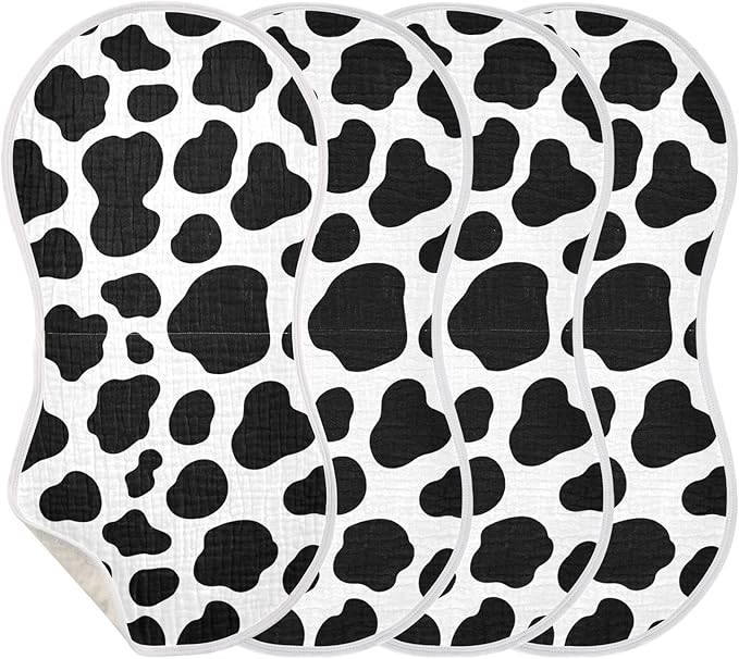 Muslin Burp Cloths for Baby Boys and Girls - 2-Pack Ultra Absorbent Cow Print Muslin Washcloths, Newborn Towel, Milk Spit Up Rags, Burp Cloth Bibs for Unisex, 22 x 11 Inch
