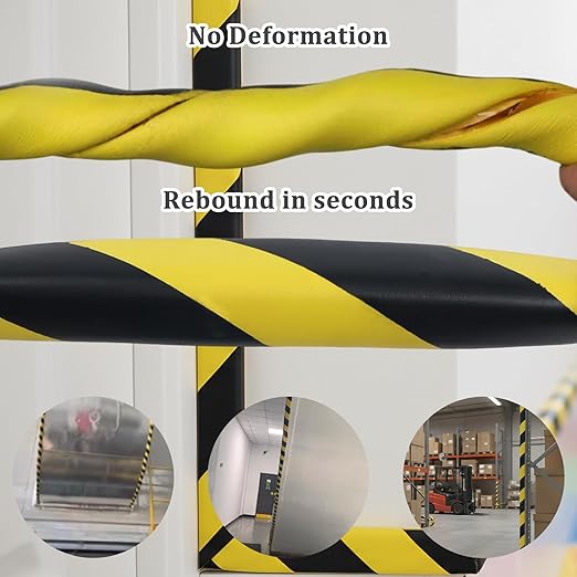 Rubber Corner Guards Wall Protector 196.9in (5m), Yellow & Black Foam Edge Protector with Self Adhesive Backing, Safety Bumper for Garage Walls, Warehouse Racks, Shelves & Equipment