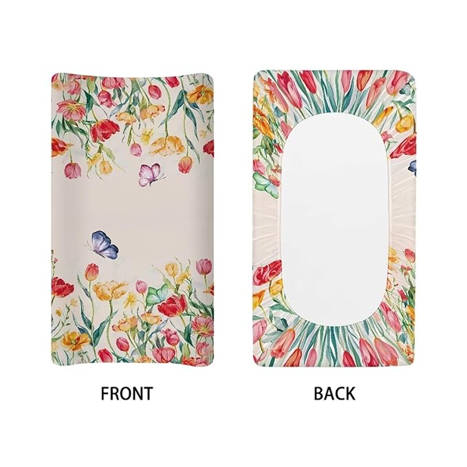 Butterflies Flower Changing Pad Cover for Baby Girls Boys Comfort Diaper Change Table Pad Covers Soft Changing Pad Sheets