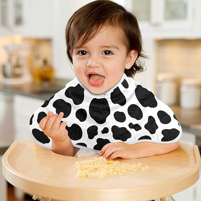 Muslin Burp Cloths for Baby Boys and Girls - 2-Pack Ultra Absorbent Cow Print Muslin Washcloths, Newborn Towel, Milk Spit Up Rags, Burp Cloth Bibs for Unisex, 22 x 11 Inch