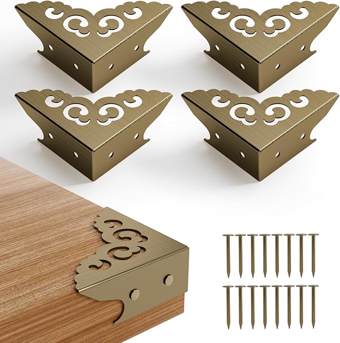 4 Pcs Corner Protectors for Furniture,Retro Style Guard Cabinet Furniture Corner Bumpers for Jewelry Box Gift Box Wooden Case Cabinet Furniture Decorative (Bronze)