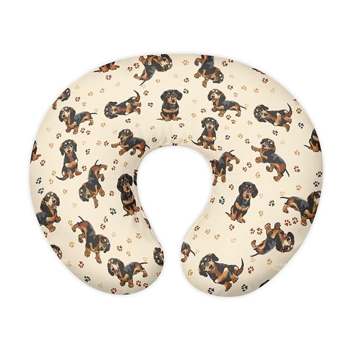 Jeiento Dachshund Nursing Pillow Covers Comfortable Pillowcase Dog Paw Dachshund Dogs Feeding Pillow Covers,Brown Breastfeeding Pillow Slipcover Fits U-Shaped Nursing Pillow