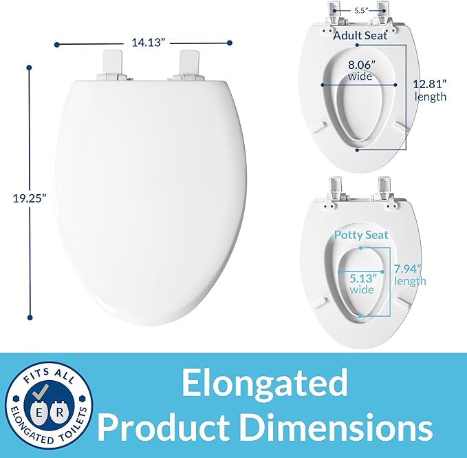 Mayfair NextStep Toilet Seat with Built-In Potty Training Seat, Slow-Close, Removable that will Never Loosen, ELONGATED, White (Pack of 2)