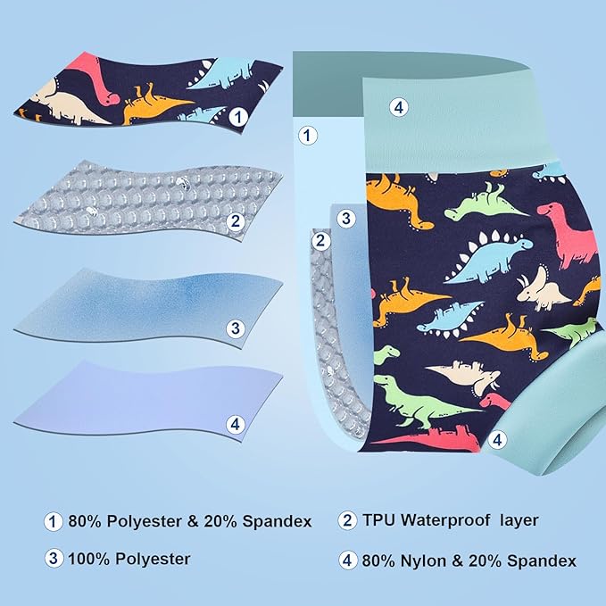 MOEMOE Baby Reusable Swim Diapers 3Pcs Comfortable Waterproof Baby Swim Diapers for Boys Swim Lesson L/4T