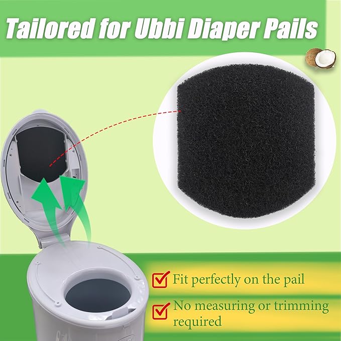 PurifyLogix Diaper Pail Deodorizers Activated Charcoal Filter Refills Compatible with Ubbi Diaper Pail | 6 Pack Carbon Filter | Precise fit | Thickened | Natural, Odor Eliminator, Keep Home Fresh