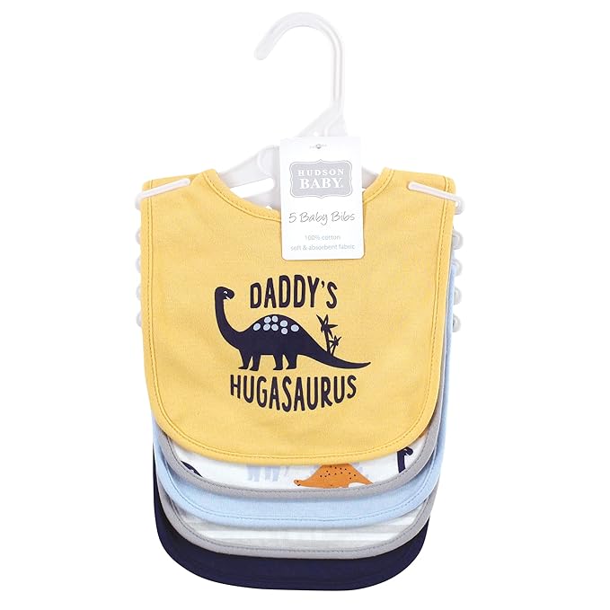Hudson Baby Unisex Baby Cotton Bibs, Hugasaurus, One Size