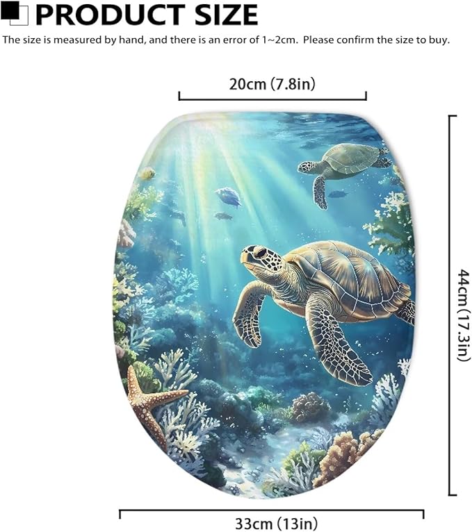 Ocean Turtle Toilet Lid Covers Protector Pad Soft Flannel Fabric Breathable Toilet Seat Covers for Bathroom Soft, Dustproof Seat Covers Keep Clean Tidy Fits Most Toilet Cover Seat