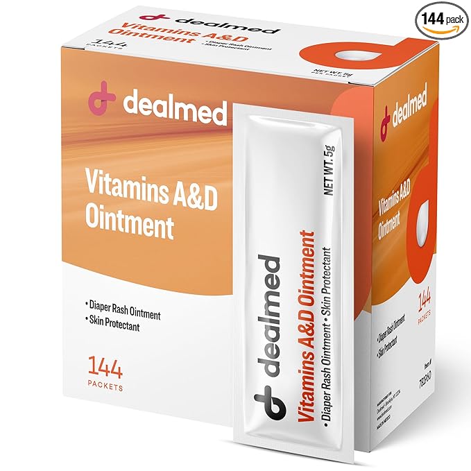 Dealmed A&D Ointment | Diaper Rash Cream for Baby with Vitamins A & D | Moisturizing Skin Protectant | Soothes and Nourishes | Healing Ointment for Dry and Cracked Skin (144 Packets/Box, Pack of 1)
