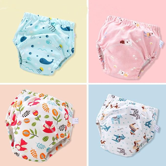 4 Pack Baby Toddler Potty Training Pants Layered Cotton Training Underwear for Toddlers Girls Boys