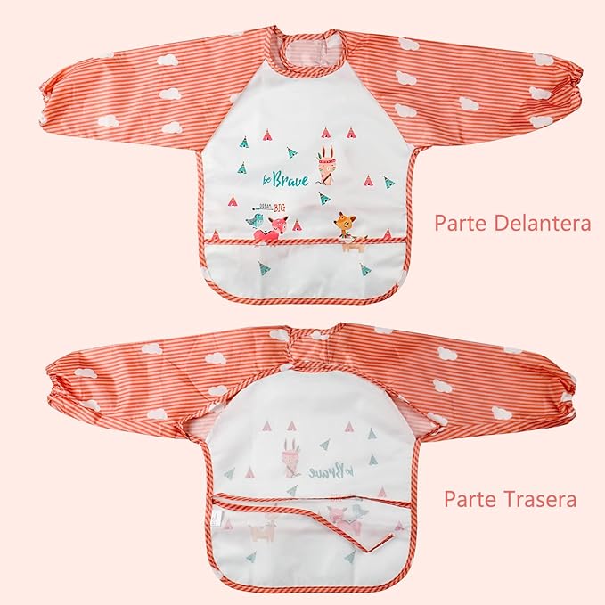 Waterproof Baby Bibs, 3 Pieces Bib with Sleeves EVA Long Sleeve Bib Boys Girls 6-36 Months, Waterproof Baby Bibs for Eating, Drinking, and Playing