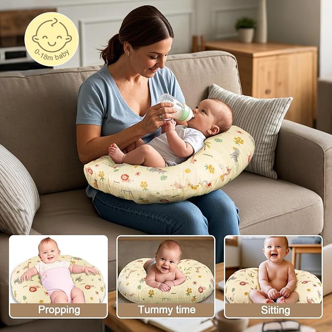x-vesolje Nursing Pillow, Breastfeeding Pillow with Removable Cover, Ergonomic Breast Feeding Pillow, Baby Feeding Support Pillow for Mom Easier Breastfeeding- Original Size/Animal Yellow